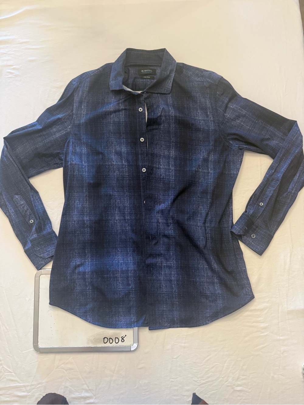 Bugatchi Blue Plaid Long-Sleeve Button-Up Shirt
